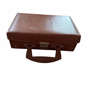 Vintage Brown Faux Leather Cassette Tape Storage Case Holder Box Briefcase Style